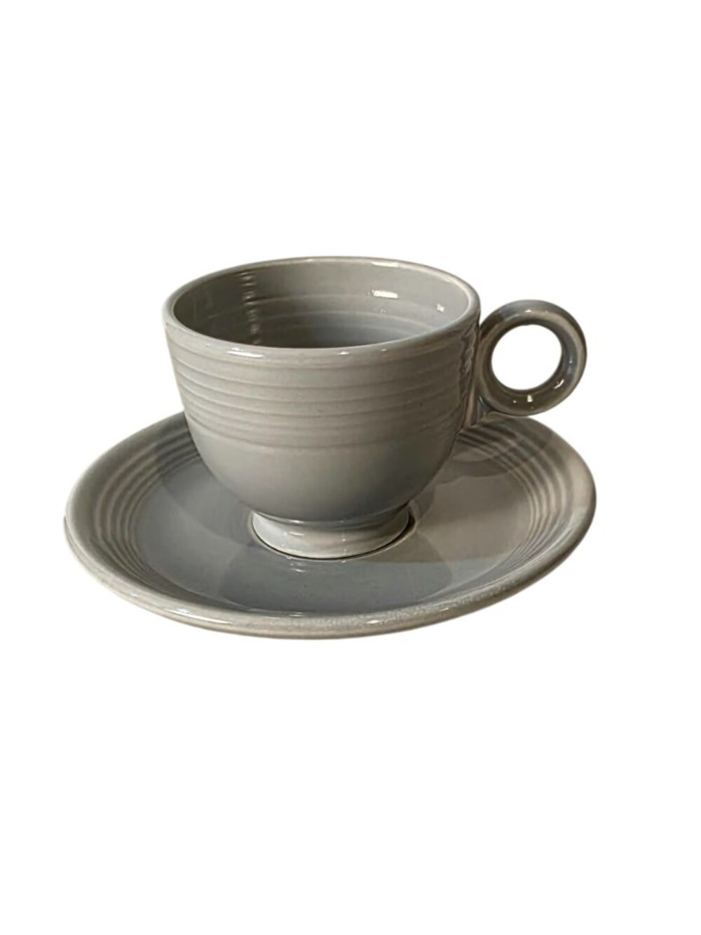 Fiestaware Pearl Gray Teacup and Saucer Set Vintage Post-86 Retired HLC